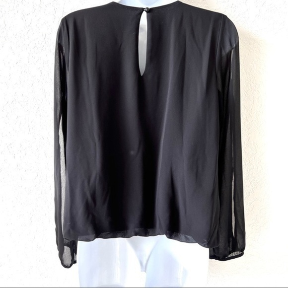 BCX black chiffon ruffle blouse sheer sleeves hidden elastic waist Sz M - Picture 7 of 12